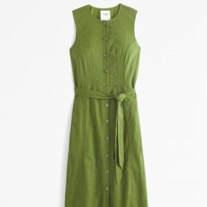Abercrombie V-neck Column Linen Blend Midi Dress Size Small